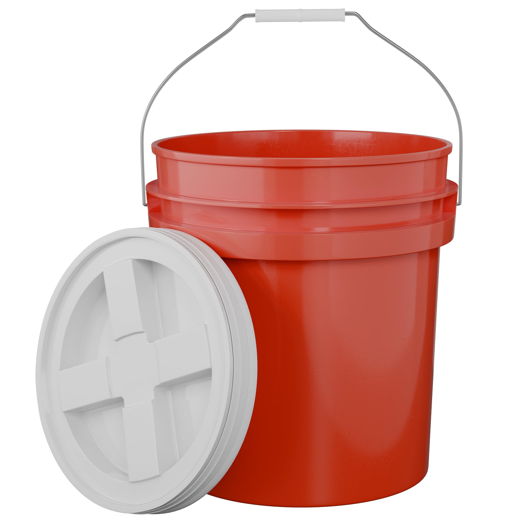 5-Gallon Red Bucket Pail with Gamma Seal Screw on Airtight Lid, Metal Handles with Plastic Grip for Easy Carrying, Easy Stack and Store, Heavy-Duty 90MIL Extra Durable, Food Grade, BPA Free - 1 Pack