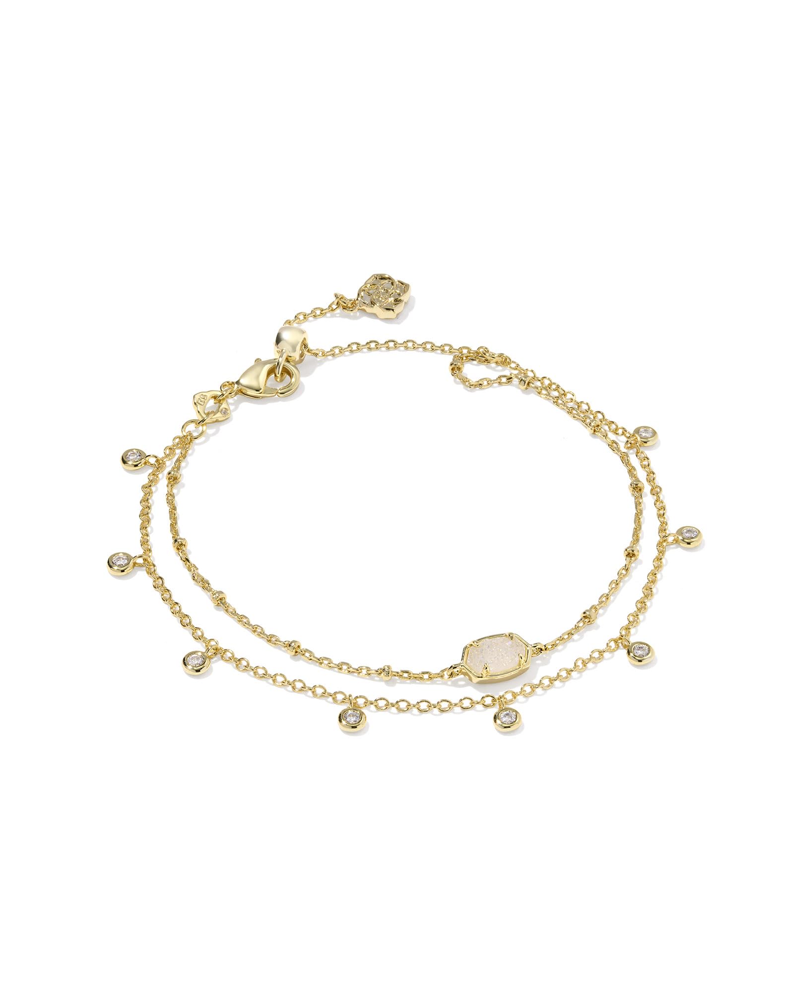 Kendra Scott Emilie Crystal Multi Strand Bracelet in Iridescent Drusy, 14k Gold Plated Brass, Fashion Jewelry for Women