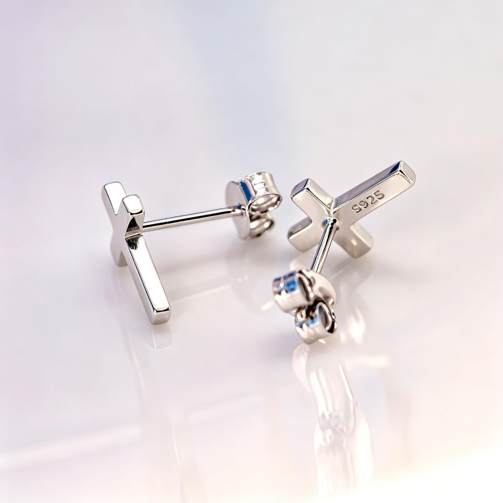HANFLY 925 Sterling Silver Cross Stud Earrings Fashion Earrings