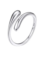 Bestyle Silver Ring for Women - 925 Sterling Silver Finger Wrap Teardrop Rings Minimalist Adjustable Open Rings for Women Simple Women Stacking Band Ring