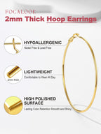 FOCALOOK Large Gold Hoop Earrings for Women 70mm 14K Gold Plated Earrings