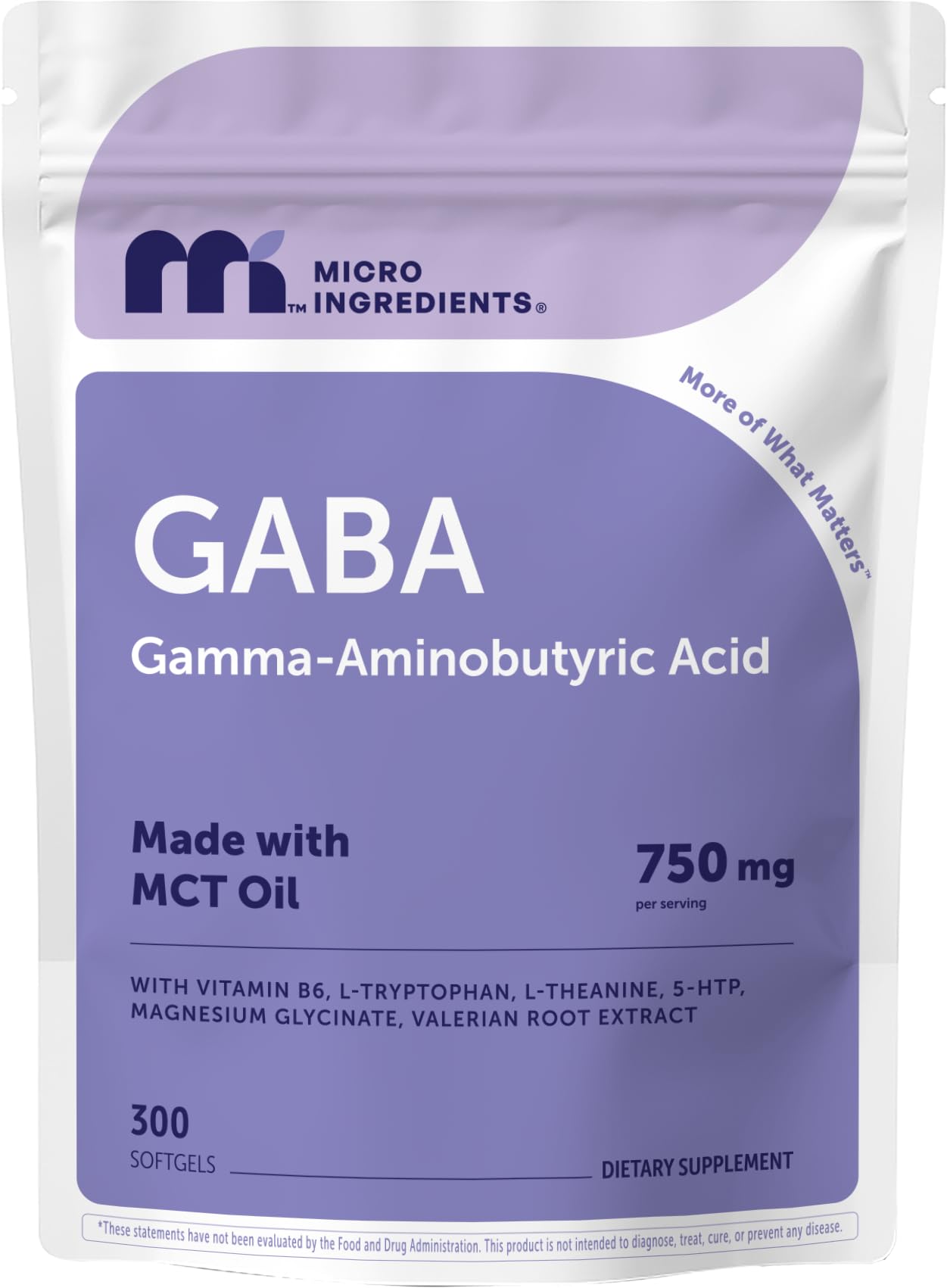 Micro Ingredients GABA 750 mg with MCT Oil, 300 Softgels | Gamma Aminobutyric Acid with Vitamin B6, 5-HTP, L-Theanine, L-Tryptophan & Magnesium Glycinate | Non-GMO, cGMP Manufactured