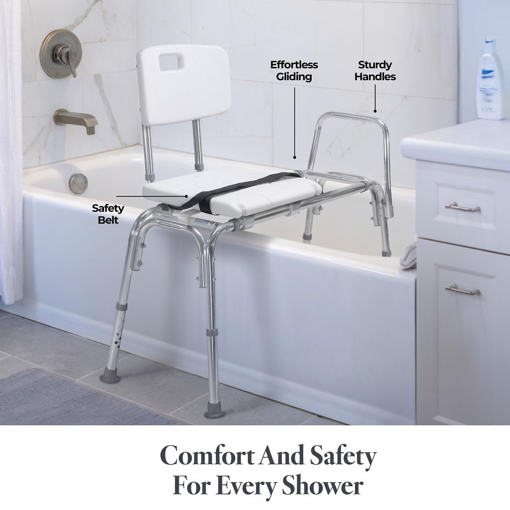 Tub Transfer Bench Sliding Shower Bench for Bathtub Shower Chair for Inside Shower Shower Chair for Elderly and Disabled Adjustable Height Shower Bench Holds Weight Up to 400 Lbs FSA/HSA Eligible