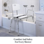 Tub Transfer Bench Sliding Shower Bench for Bathtub Shower Chair for Inside Shower Shower Chair for Elderly and Disabled Adjustable Height Shower Bench Holds Weight Up to 400 Lbs FSA/HSA Eligible