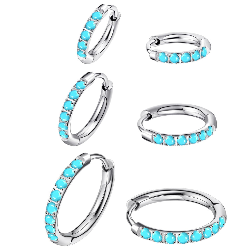 ENVYOU Surgical Steel Turquoise Huggie Hoop Earrings Set(20G*8/10/12mm)