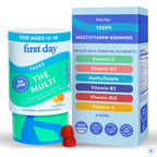 FIRST DAY Vitamins for Teens - Teen Multi Vitamins for Girls & Boys 12-17, Organic Fruit & Veggie Blend - 12 Key Nutrients: Vitamins A, B1, B2, B6, B9, B12, C, D3, E, K2-30 Day Supply