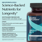 Neurobiologix Longevity Multi, Daily Multivitamin for Men & Women, Over 40 Vitamins & Minerals, NR, CoQ10 & Active B, Iron Free Vitamins for Women & Men for Energy & Wellness, 120 Capsules
