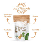 Halo Naturals Organic Slippery Elm Bark Cut, 4 Ounces (Ulmus rubra) USDA Certified | Resealable Pouch| Packaged in The USA (Pack of 1)