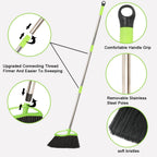 3 Packs Indoor Brooms Green Angle Broom Soft Bristles Long Handle for Hardwood Floor Sweeping
