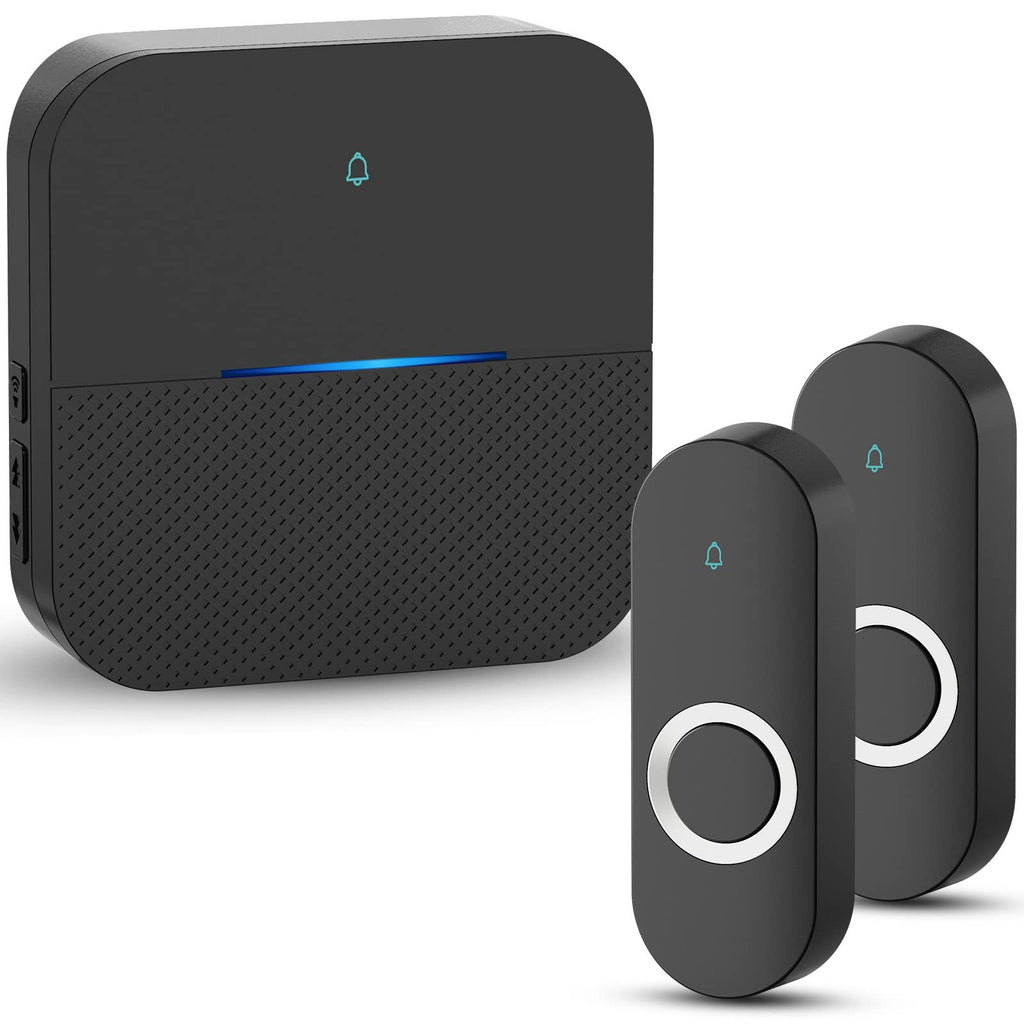 AIDA Lighted Wireless Doorbell for Home, Waterproof Battery Doorbell Wireless 1,000ft Range, 5 Volume Levels with 58 Chimes & LED Flash on Receiver (Black, 2 transmitters & 1 Receiver)