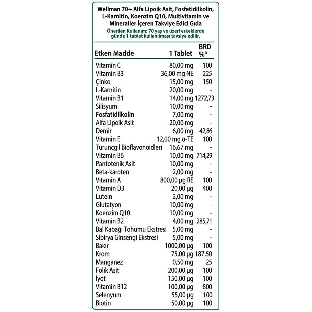 Vitabiotics Wellman 70+ 30 Tabs