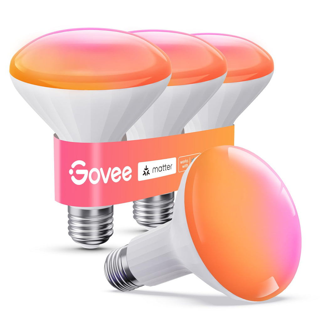 Govee BR30 Smart Light Bulbs, LED Light Bulb Works with Matter, Alexa and Google Assistant, RGBWW Color Changing Flood Light Bulbs, 850 LM, Recessed Can Light Bulb for Bedroom, Living Room, 4 Pack