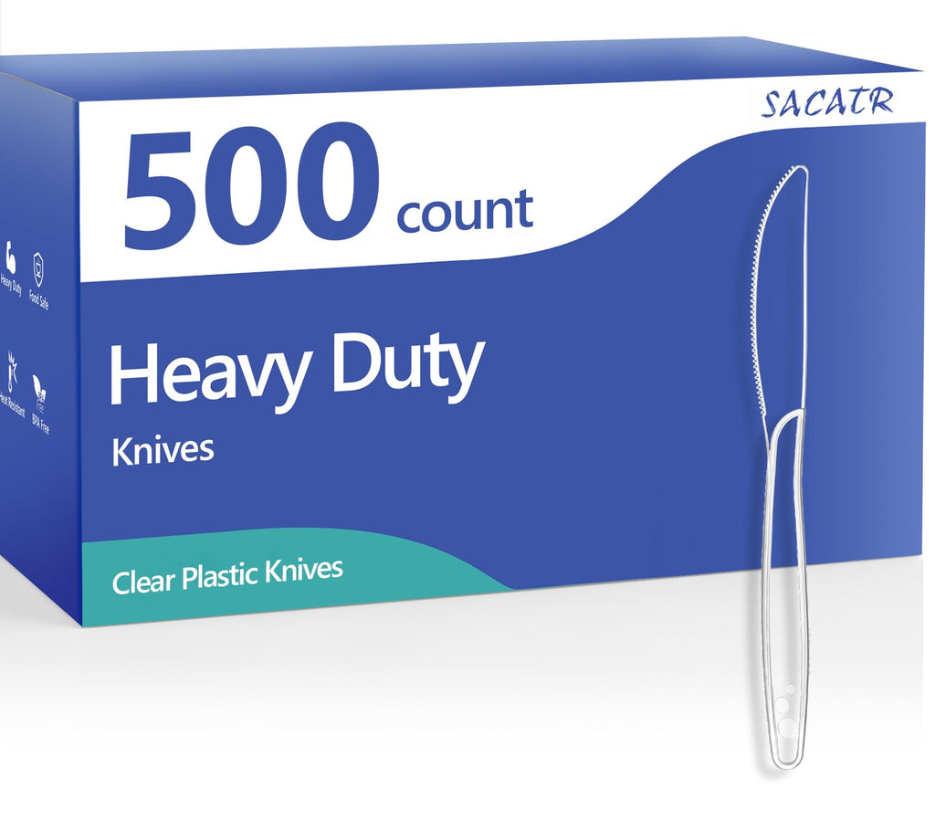 SACATR 500 Count Heavy Duty Plastic Knives Disposable, BPA-Free Clear Plastic Knives，Suitable for Party, Events and Everyday Use