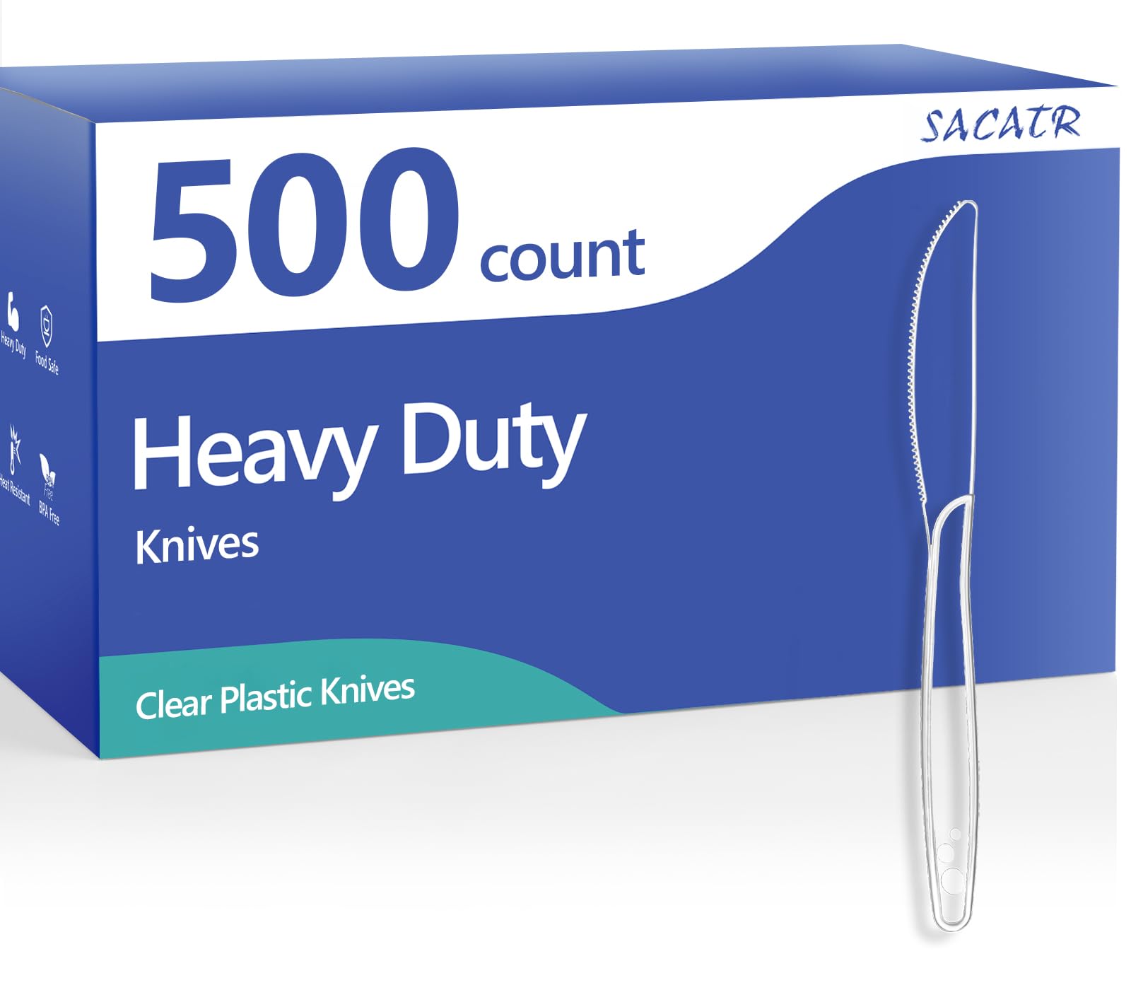 SACATR 500 Count Heavy Duty Plastic Knives Disposable, BPA-Free Clear Plastic Knives，Suitable for Party, Events and Everyday Use