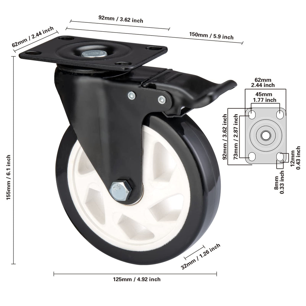 BOSGEOT Caster Wheels-5 Inch Swivel Casters Set of 4 Heavy Duty with Brake