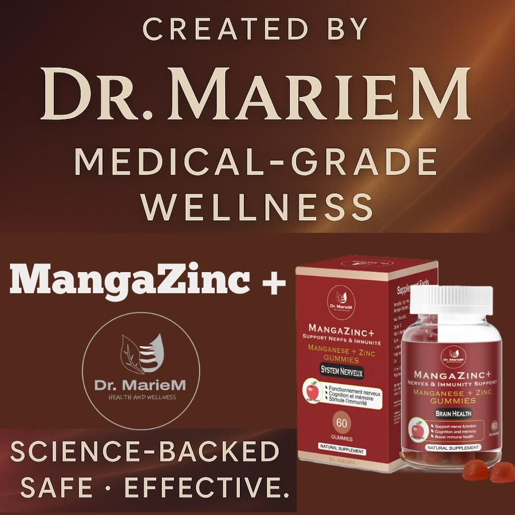 Dr. MarieM MangaZinc+ Gummies – Manganese + Zinc for Nerve Function, Cognitive Support & Immune Health – Apple Flavor – 60 Gummies