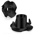 M10 T-Nuts Black Zinc Plated Steel, 4-Pronged Tee Nut for Wood, Rock Climbing Holds, Furniture, 50 PCS