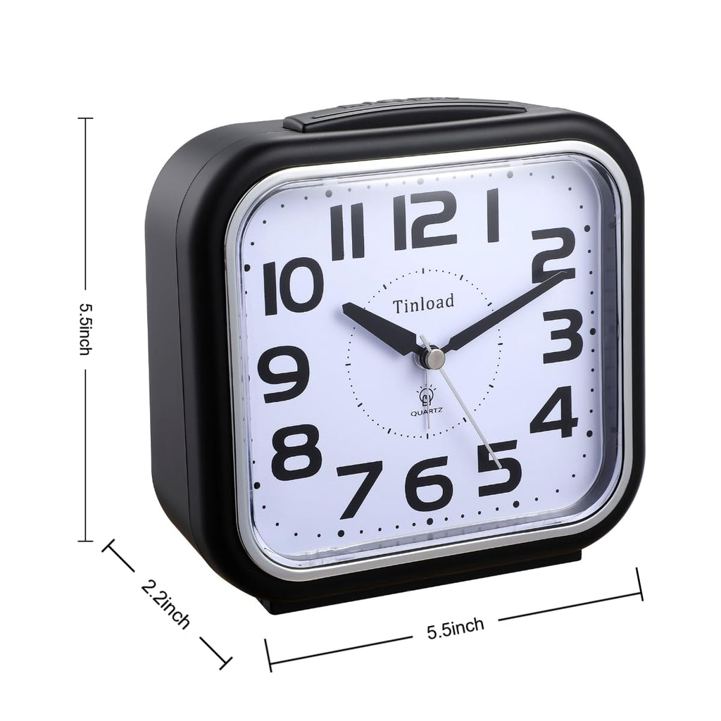 5.5" Large Analog Alarm Clock Silent Non Ticking, Gentle Wake, Beep Sounds, Increasing Volume, Battery Operated Snooze and Manual Light, Easy Set, Black (Best for Elder)