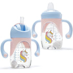hahaland Sippy Cups for Toddlers 1-3 2-in-1 Unicorn Spout & Straw Sippy Cup