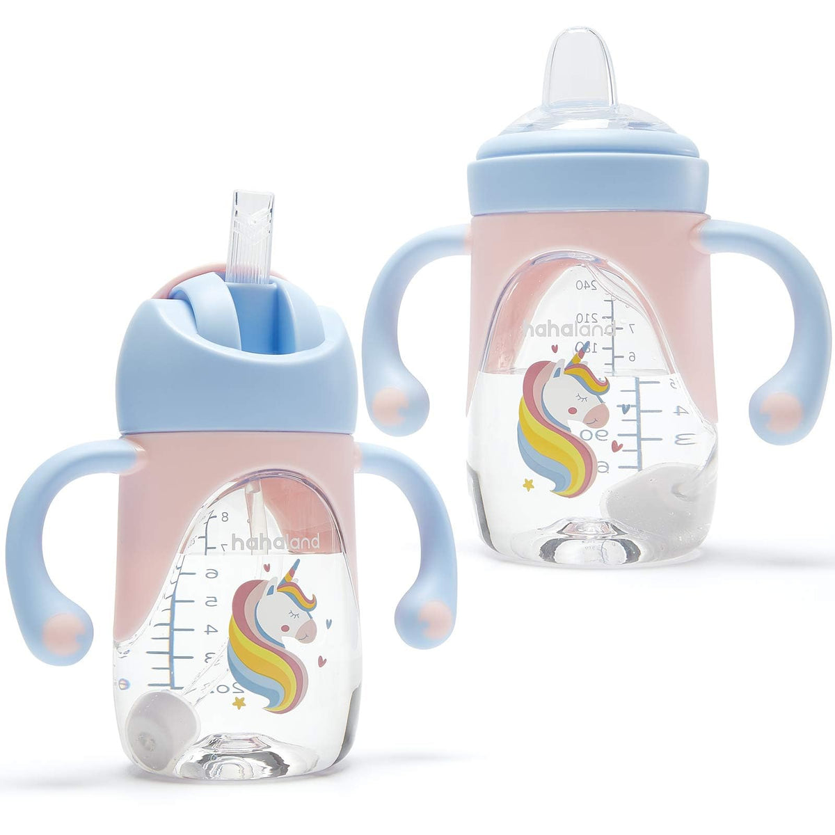 hahaland Sippy Cups for Toddlers 1-3 2-in-1 Unicorn Spout & Straw Sippy Cup