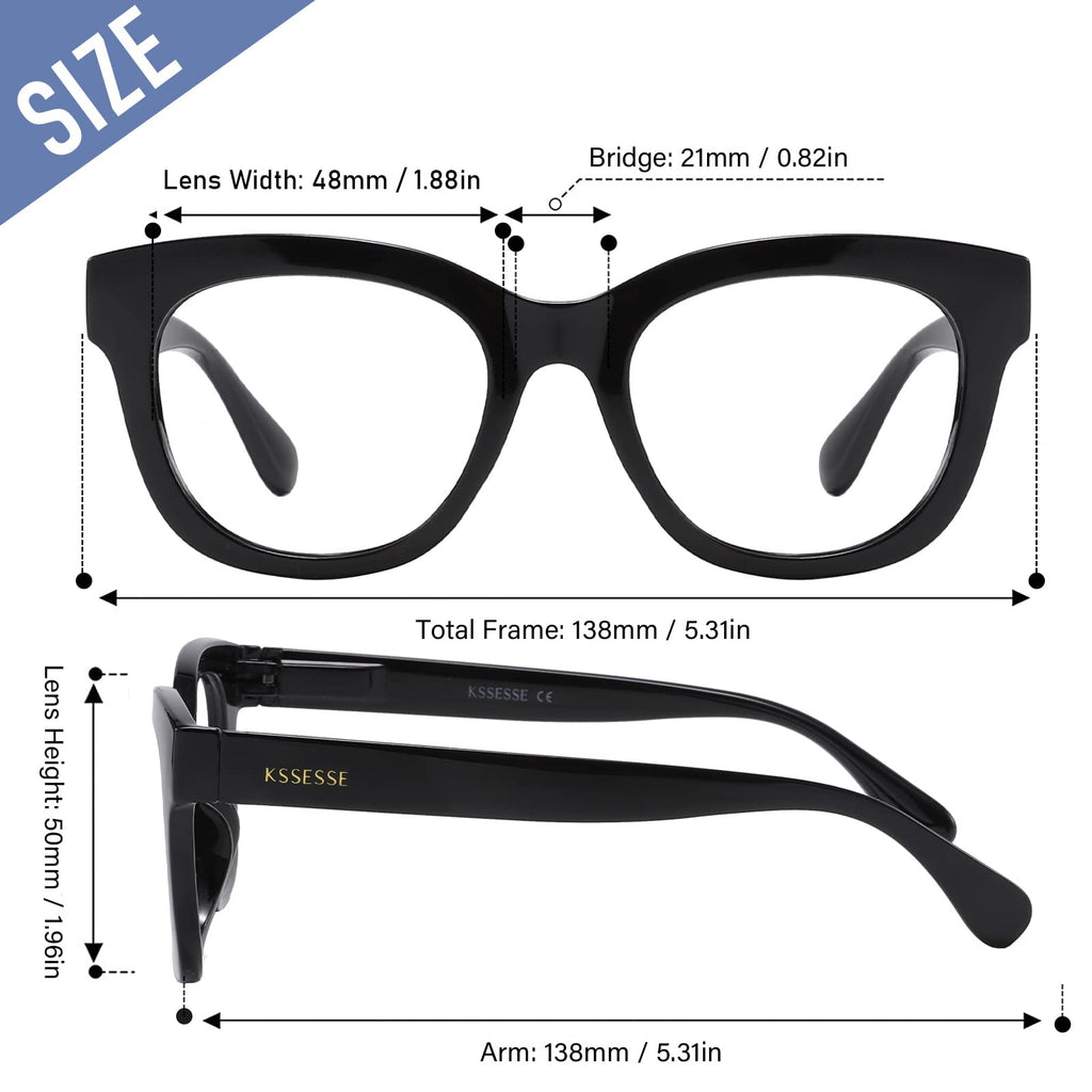 KSSESSE Reading Glasses for Women Men Square Oval Readers with Spring Hinge Thick Frame Style (Mixed Colors-C1, 1.75, x)