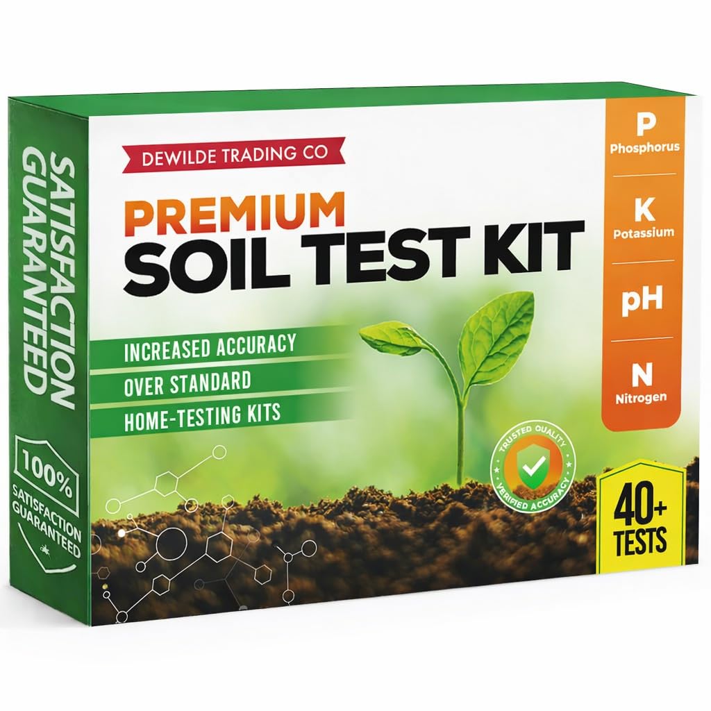 Premium Soil Test Kit: 40 Complete Tests for Lawns, Gardens, and Vegetables. Tests for Ammonia Nitrogen, pH, Phosphorus, and Potassium.