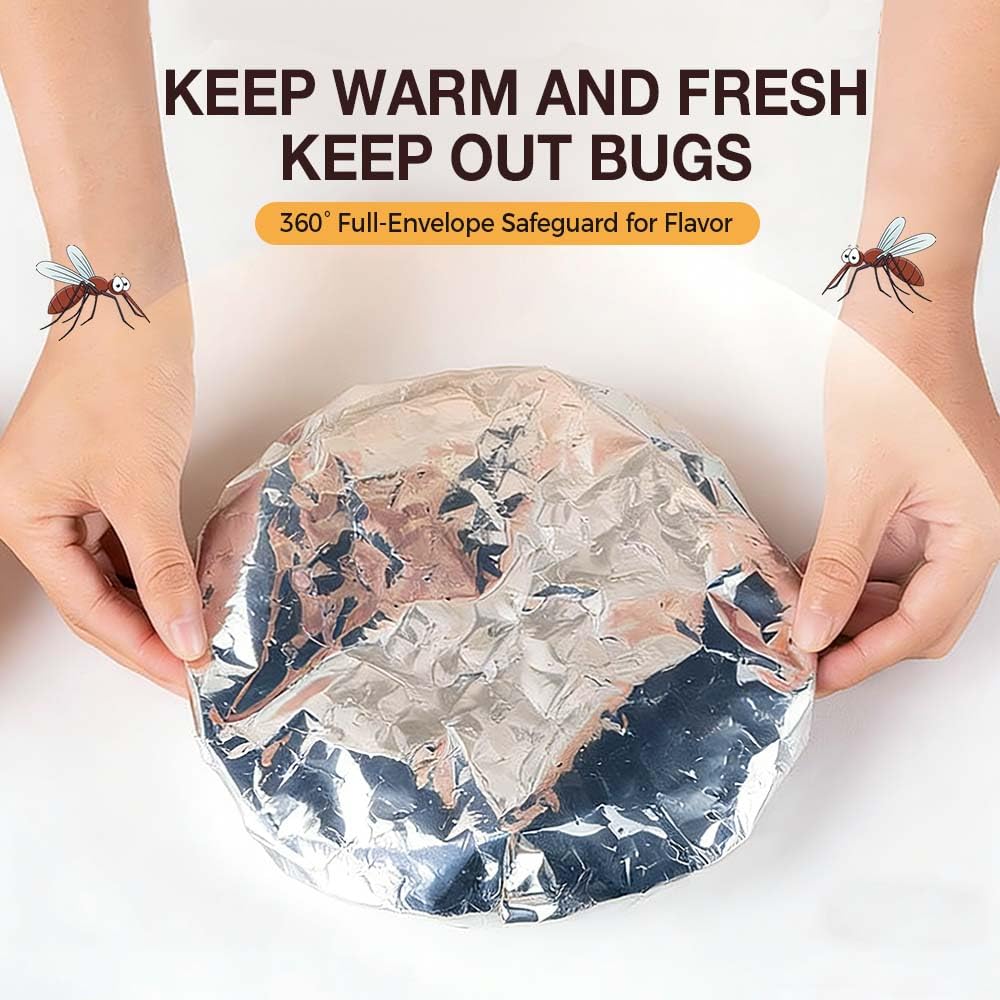 Reusable Aluminum Foil Food Covers, 2026 New Thickened Heat-Resistant Material with Continuous Warmth, Fresh Keeping Food Cover for Home Kitchen Meals Vegetables Fruits Leftovers (B-100Pcs)