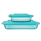 Pyrex Colors Tinted (2-Pack, Full Set) Tinted Glass Baking Dish with BPA-Free Lid, Oblong Bakeware Glass Pan For Casserole & Lasagna, Dishwasher, Freezer, Microwave and Pre-Heated Oven Safe, Aqua
