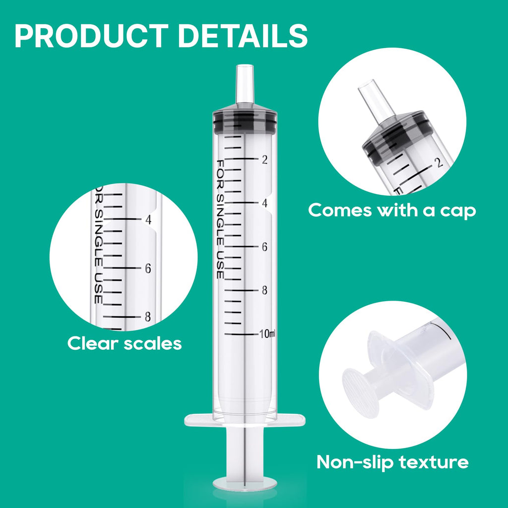 JollyMate 100 Pack 10ml Syringes for Liquid, 10cc Oral Syringes without Needle with Cap Individually Wrapped for Pet Feeding, Scientific Labs, Measuring Liquids, Oil & Glue Dispenser