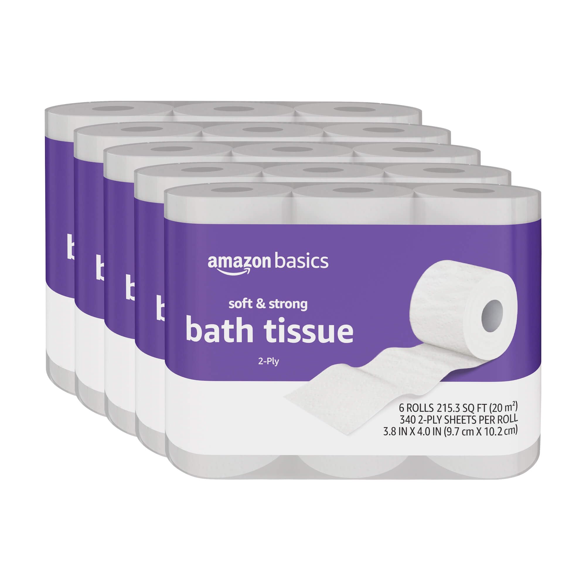 Amazon Basics Soft and Strong 2-Ply Toilet Paper, 30 Ultra Rolls = 120 Regular Rolls, Unscented, 340 Sheets, FSC Certified