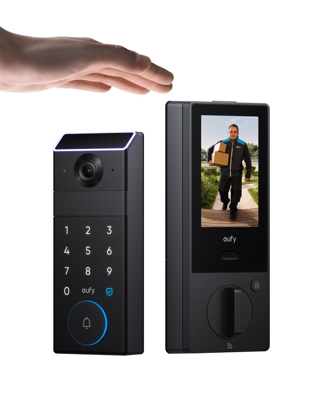 eufy Security Smart Lock FamiLock S3 Max with Palm Vein Recognition, Keyless Entry Front Door Lock, Wi-Fi Keypad Deadbolt+ 2K HDR Doorbell Camera, 16GB Built‑in Storage, BHMA 1, Rear Lock Video Screen