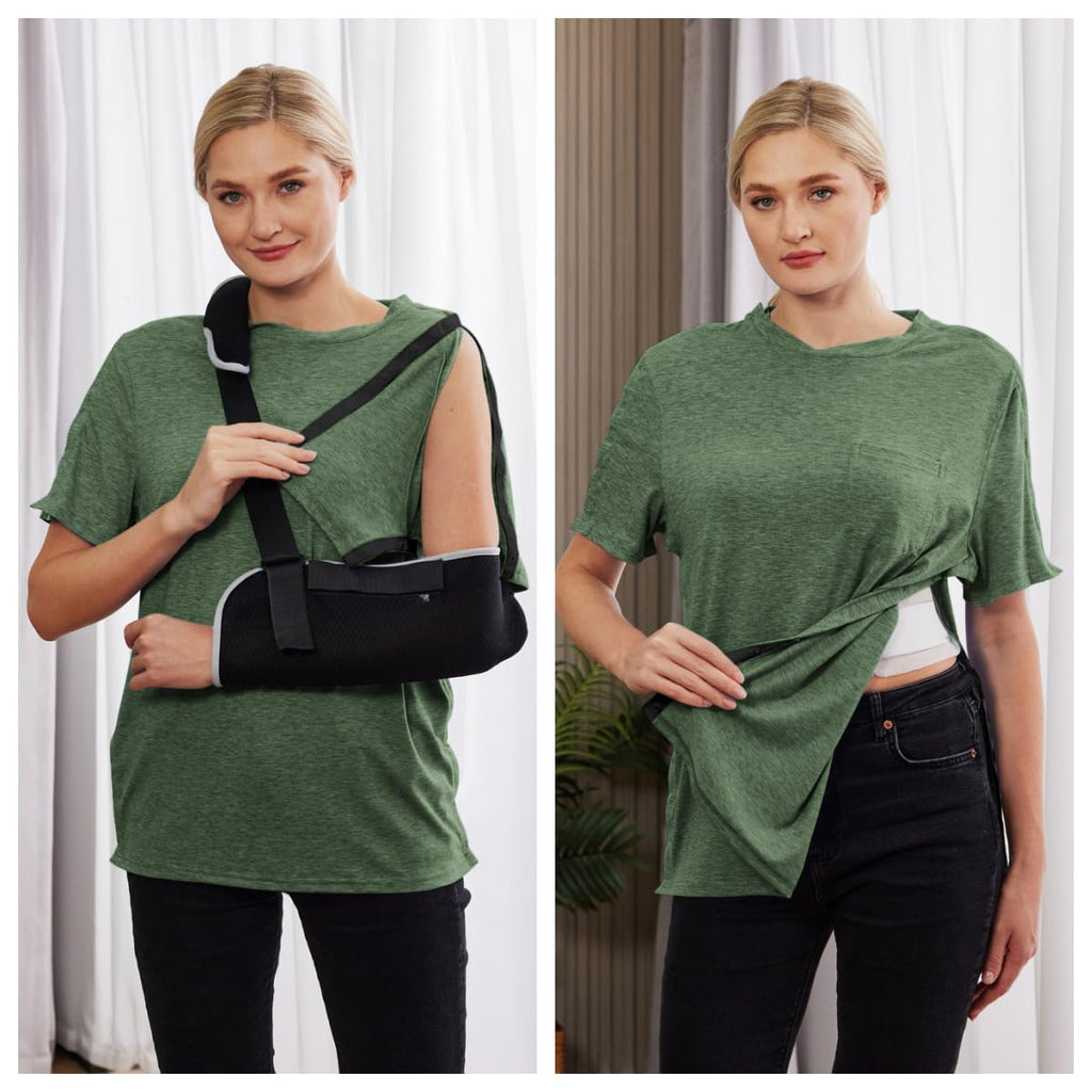 Deyeek Broken Arm Shirts for Men Soft Tear Away Side Snap Adaptive Tops