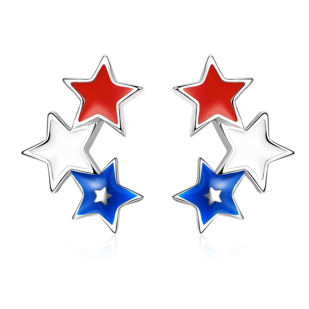 American Flag Earrings for Women 925 Sterling Silver 4th of July Stud Earrings Red White And Blue Star USA Flag Fourth of July Independence Day Gifts for Women