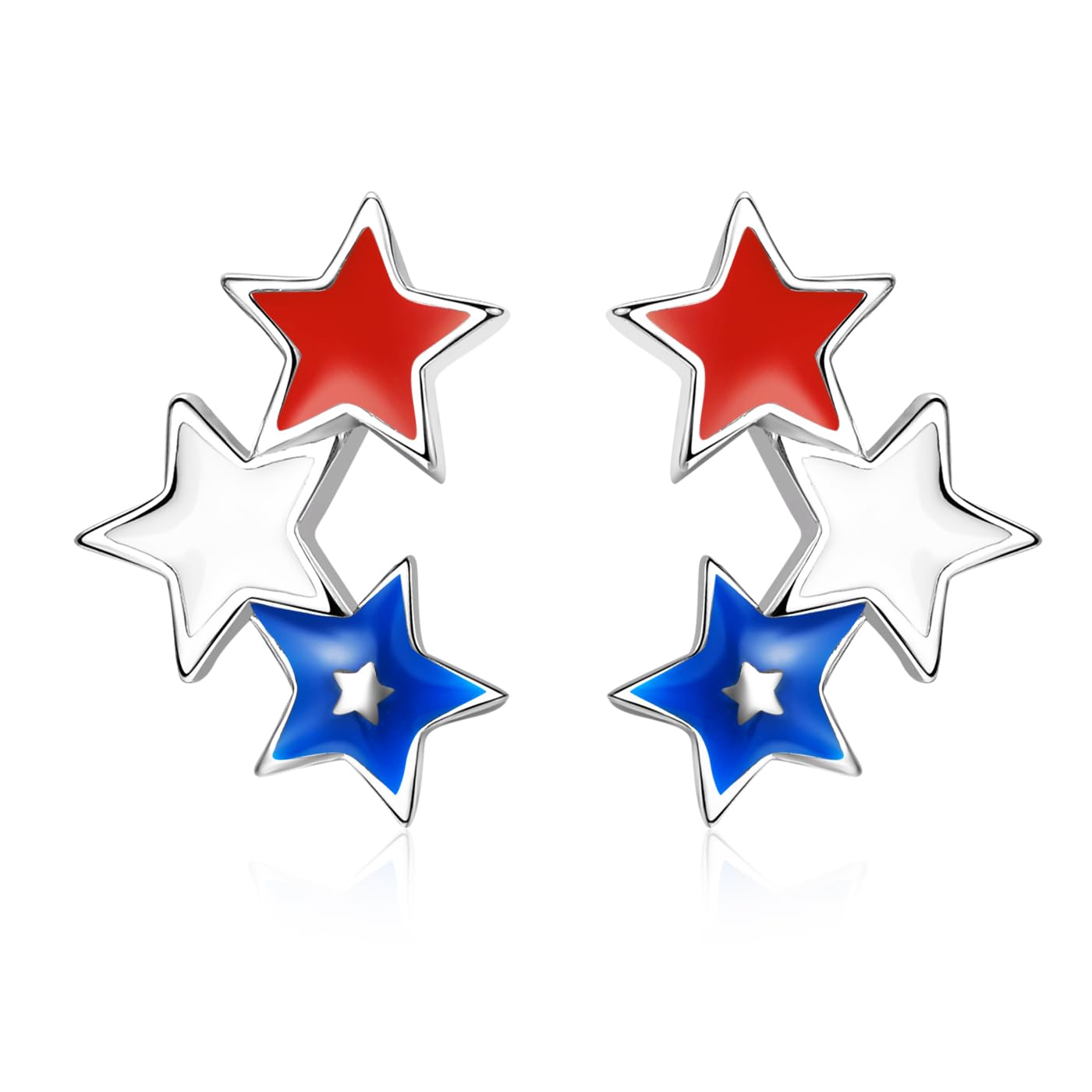 American Flag Earrings for Women 925 Sterling Silver 4th of July Stud Earrings Red White And Blue Star USA Flag Fourth of July Independence Day Gifts for Women