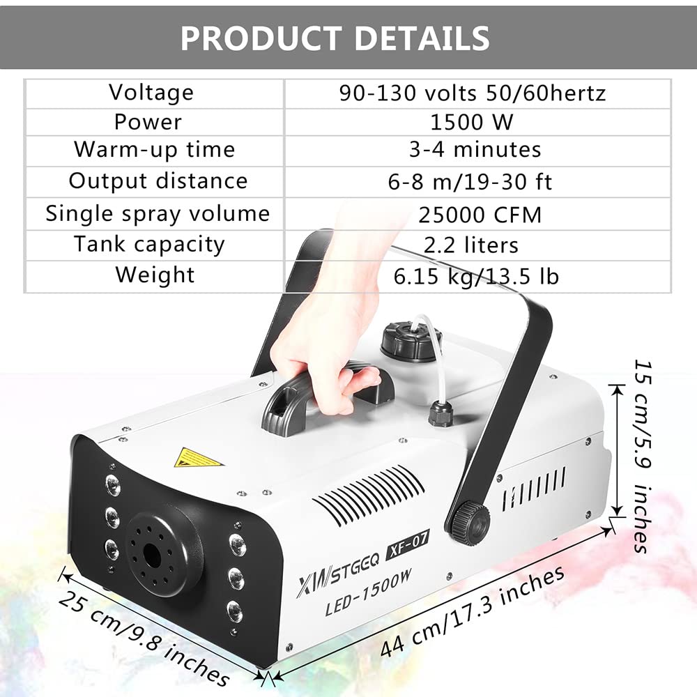 Fog Machine 1500W with 6 LED Lights and Wireless Remote Control, Professional Smoke Machine for DJ Halloween Party Wedding Christmas