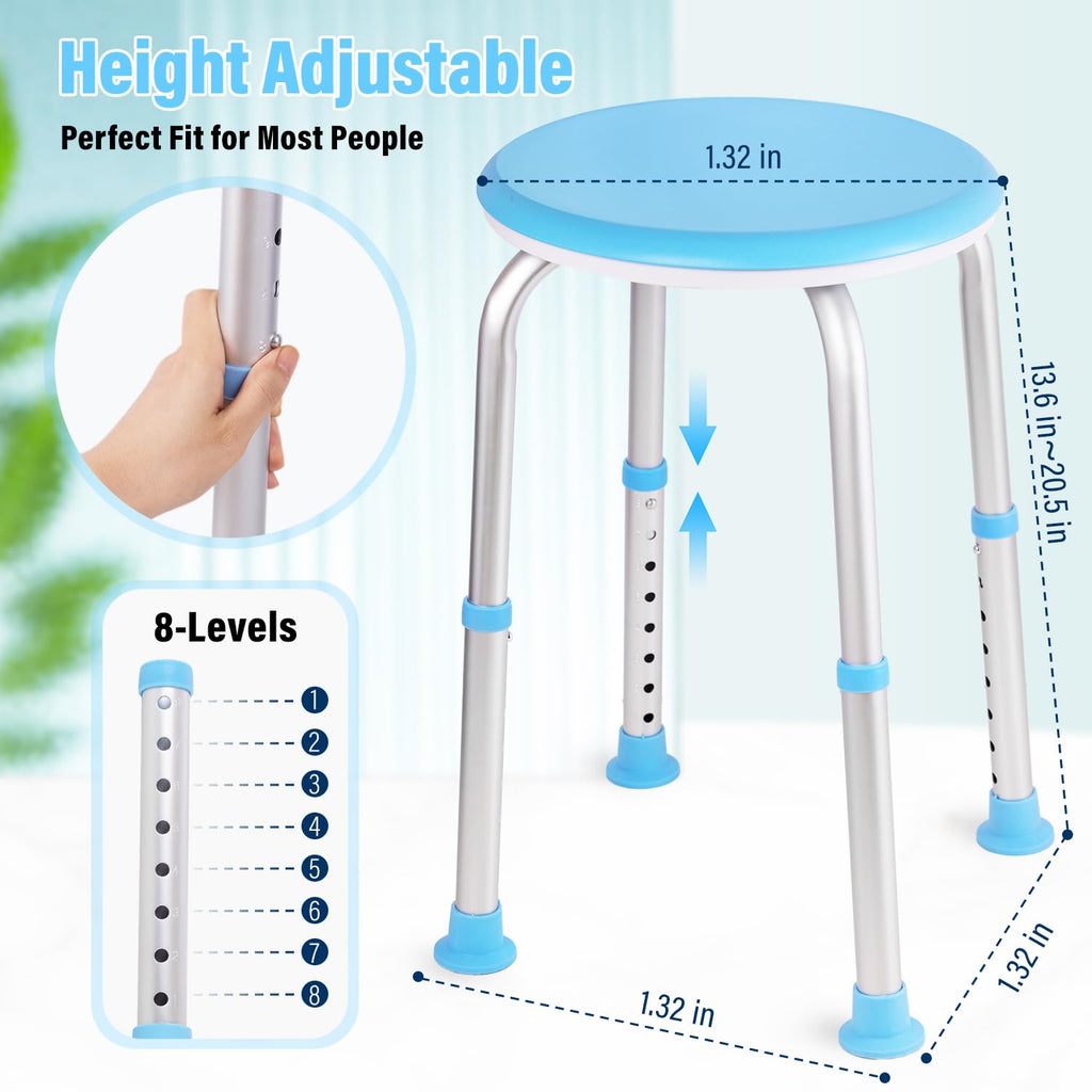 xlkkf Shower Chair Shower Seat for Inside,Bath Chair for Elderly and Disabled,Tool-Free Assembly, Adjustable Height (13.75"-20.5"), 360° Swivel, Anti-Slip Feet - Supports 350lbs