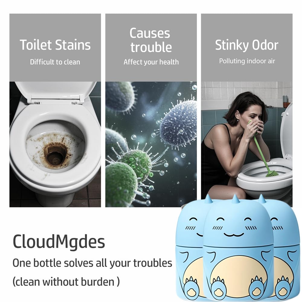 3 PCS Cute Dinosaur-Shaped Toilet Bowl Cleaner Bottle, Automatic Bathroom Toilet Tank Cleaner with Ocean Scent,Septic Toilet Bowl Tablets in Bottles, Automatic Long-Lasting Toilet Cleaner Bottle