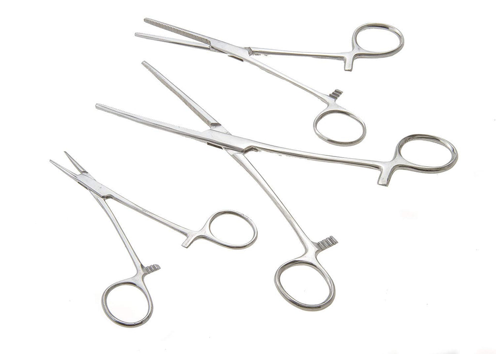 Apical 6-Piece Hemostat Forceps Set - Stainless Steel Straight & Curved Clamps, 6 Piece Multi-Purpose Locking Forceps for Fishing, Crafts, Medical, and Hobby Use (8", 6.25" and 5")