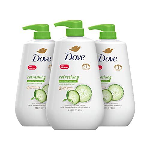 Dove Body Wash with Pump,Revitalizante Cherry & Chia Milk, 3 Count & Body Wash with Pump Refreshing Cucumber and Green Tea Refreshes Skin Cleanser