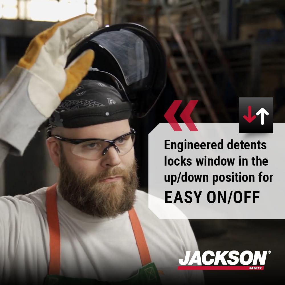 Jackson Safety Lightweight MAXVIEW Premium Face Shield - Mask with 370 Speed Dial Ratcheting Headgear, ANSI Z87.1, for Work, Grinding, Cutting - Anti Fog Coating - Clear Tint