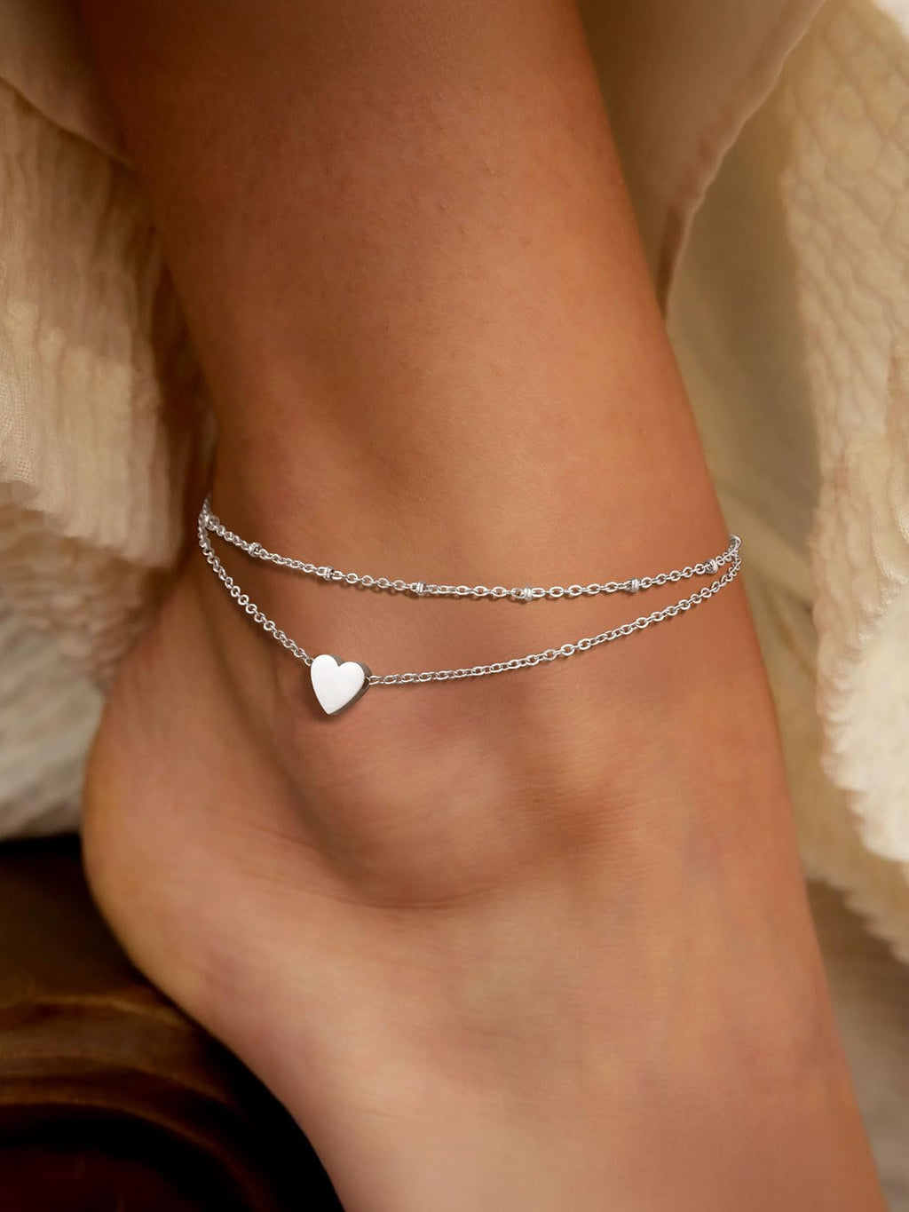 ChainsPro Anklets for Women Waterproof, Adjustable 8.5"+2" Stainless Steel Silver Ankle Bracelets for Women, Non Tarnish Layered Anklets Beach Jewelry Gifts for Swimming & Daily Wear (Send Gift Box)