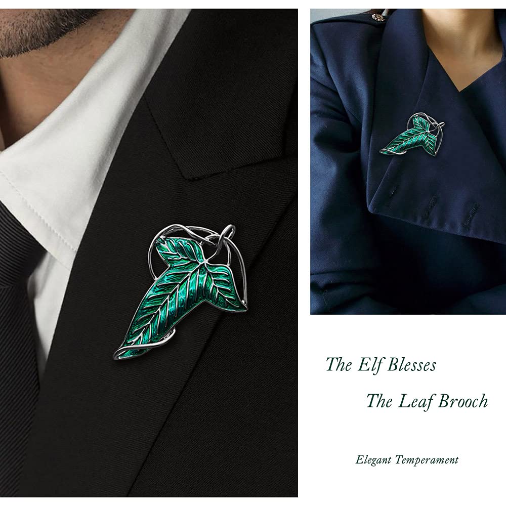 Bahamut Elegant Elven Green Tree Leaf Enamel Pins Brooch for Women Men Suit Pendant Necklace,Cloak Clasp Brooches Cosplay Jewelry (Green)