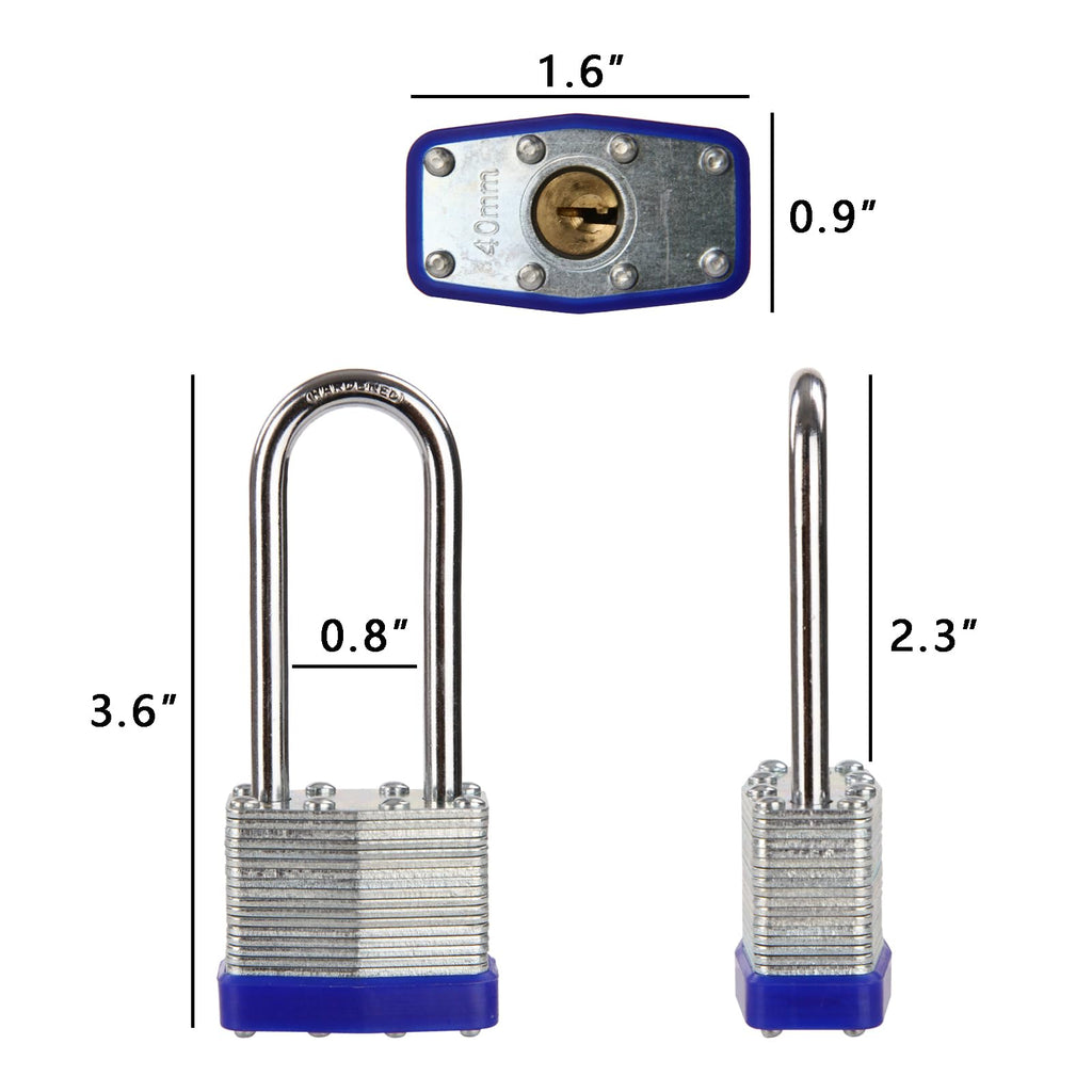SEPOX® 6 Pcs Pack Keyed-Alike Padlock with Same Key 2Pcs Each Set, Extra Long Shackle, 1-9/16" 40MM Heavy-Duty Laminated Steel Body Rust-Proof, for Outdoor & Indoor Locker,Fence,Gate, Tool-Box, Chain
