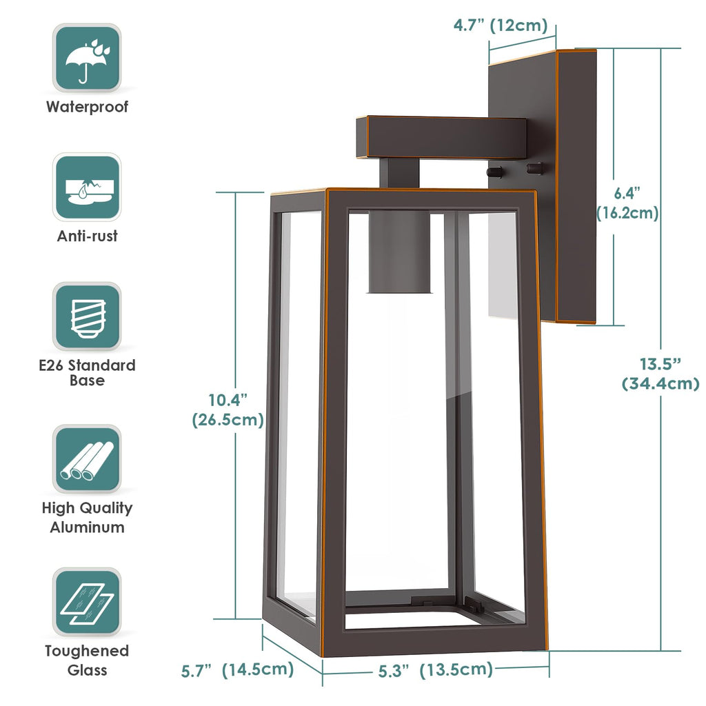 MAXvolador Outdoor Wall Sconce, Large Exterior Waterproof Wall Lantern Light Fixture, Oil Rubbed Bronze Porch Lights, Anti-Rust E26 Patio Lighting, 2 Pack