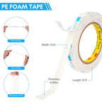 Rvhouse 3M 1600T Double Sided Tape, PE Foam Tape 0.5" x 18 Ft White Removable Strong Adhesive No Residue for RV Picture Hanging, Posters Frames Wall Decor Indoor & Outdoor Use(2 Pack)