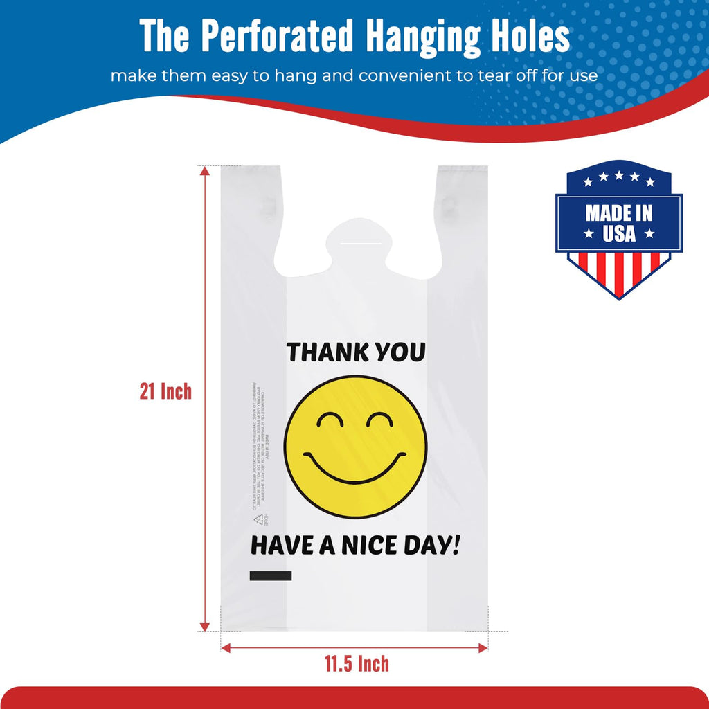 Fuxury 1000 Count Happy Smiling Face Thank You Plastic Bags with Handles