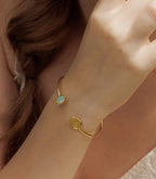 OZEL – Women’s Gold Cuff Bracelets – 18K Gold Plated Textured Bangles with Multi-Color Crystal & Rhinestone Accents – Layered Stacking Jewelry (Green Opal, Free)