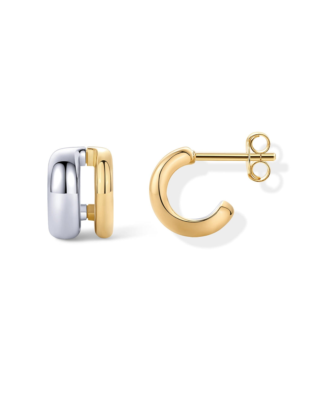 PAVOI Double Huggie Earrings, Two Tone Gold, Size 11.7 x 10.5 Millimeters