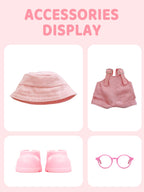 2PCS Doll Clothes Set for 17cm Dolls – Stylish Outfit with 2 Hat, 2 Overalls, 2 Shoes & 2 Glasses of Clothes Designer, Cute Clothes for Dress up Unique Style (Black+Pink) (Doll Not Included)