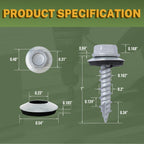 LIONMAX 300-PCS Metal Roofing Screws #10 × 1 Inch, Rustproof Coating Hex Head Sheet Metal to Wood Siding Screw with Rubber Washer, Sharp Point, Hex Socket Included